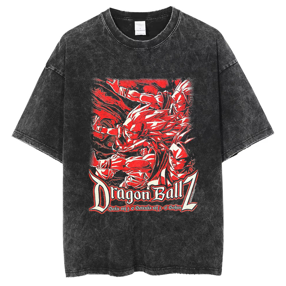 Hip Hop Streetwear Men Washed T-Shirt Dragon Ball Anime Graphic Oversized T Shirt Summer Short Sleeve Cotton Tshirt Vintage Tops