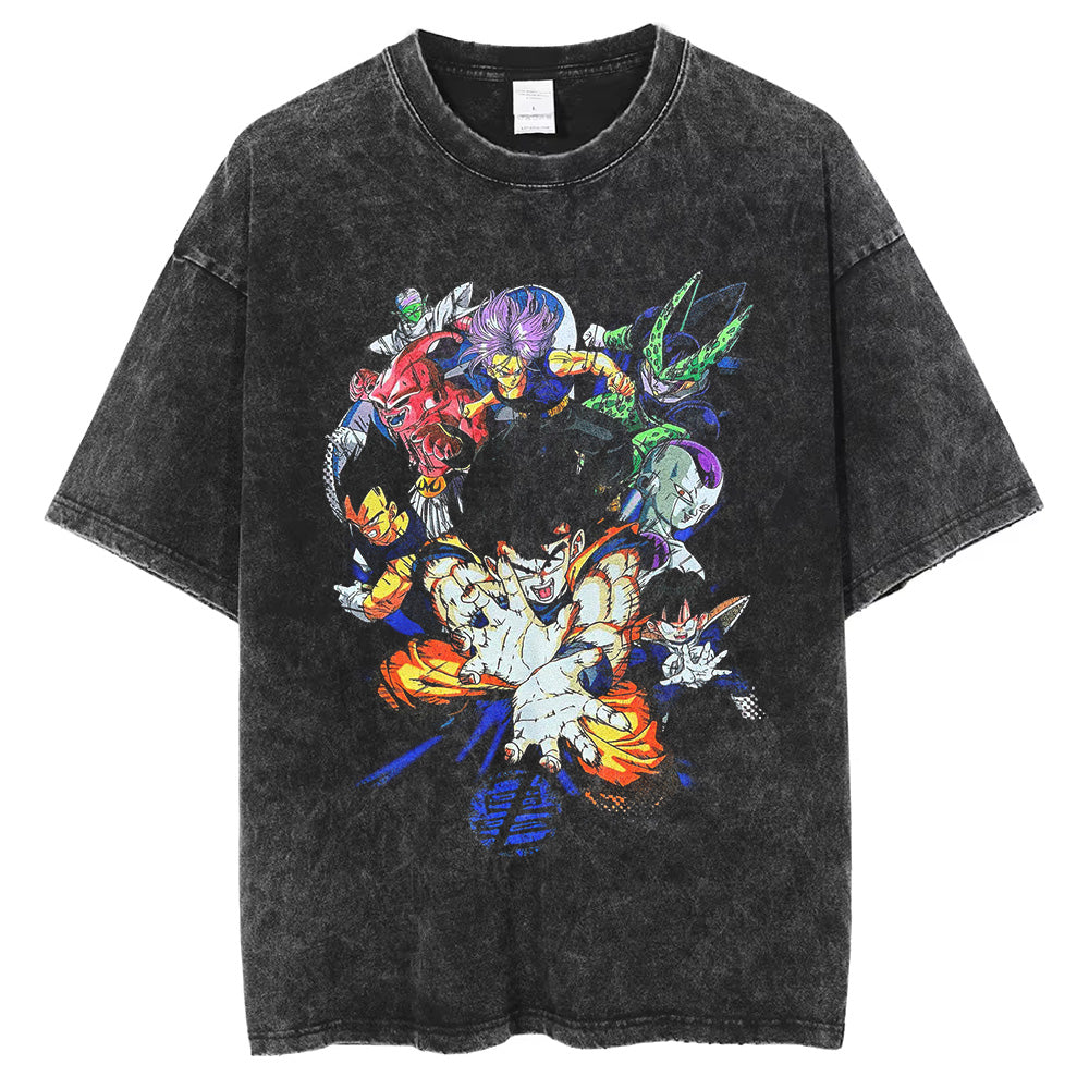 Hip Hop Streetwear Men Washed T-Shirt Dragon Ball Anime Graphic Oversized T Shirt Summer Short Sleeve Cotton Tshirt Vintage Tops