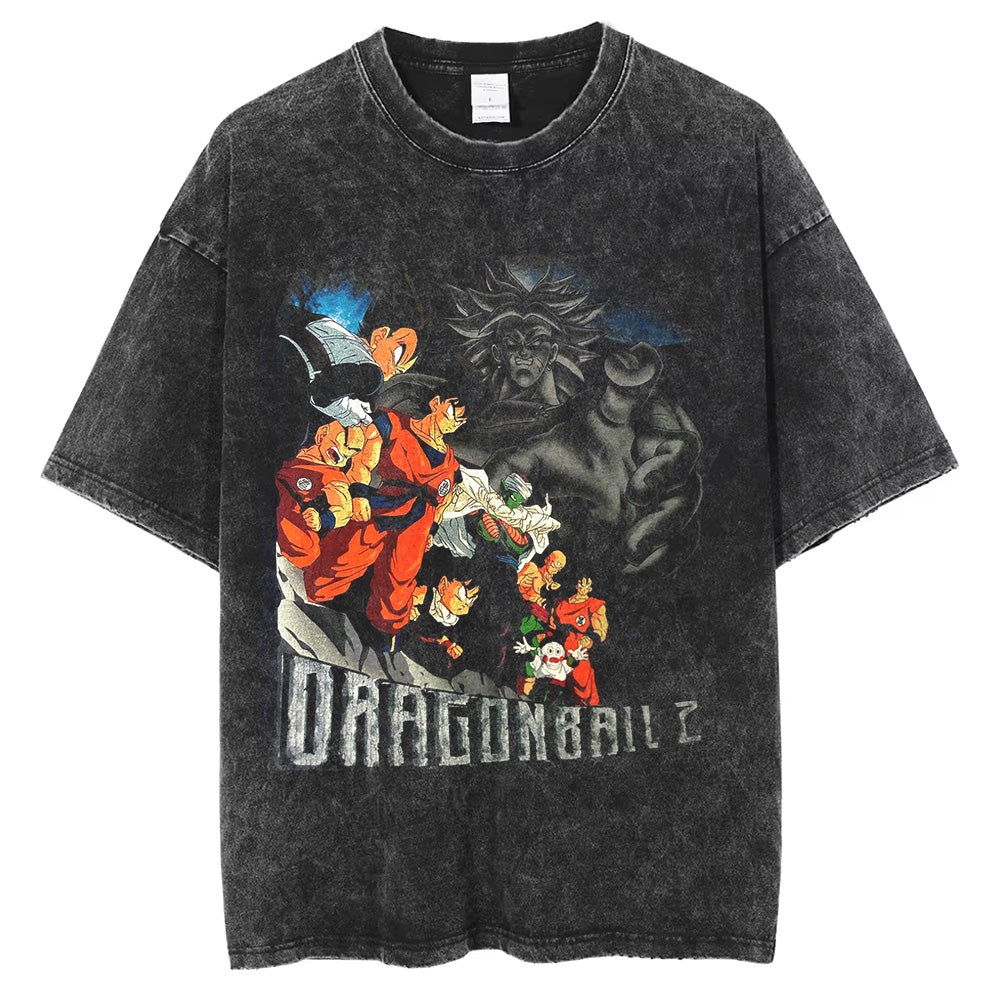 Hip Hop Streetwear Men Washed T-Shirt Dragon Ball Anime Graphic Oversized T Shirt Summer Short Sleeve Cotton Tshirt Vintage Tops