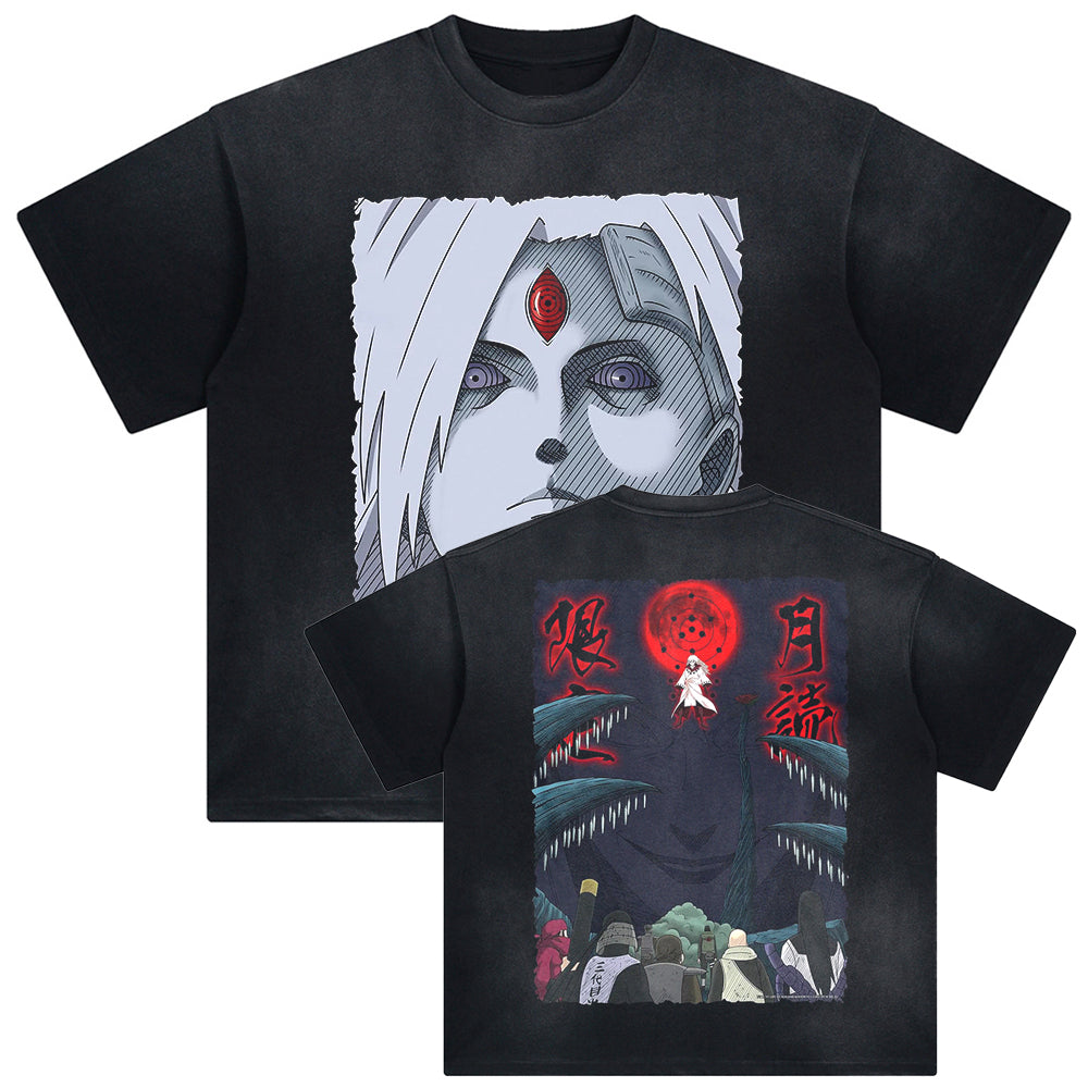 NARUTO DTG Printed Men's T-shirt Summer Cotton Breathable Ovresize Neutral Vintage Wash Irregular Fading