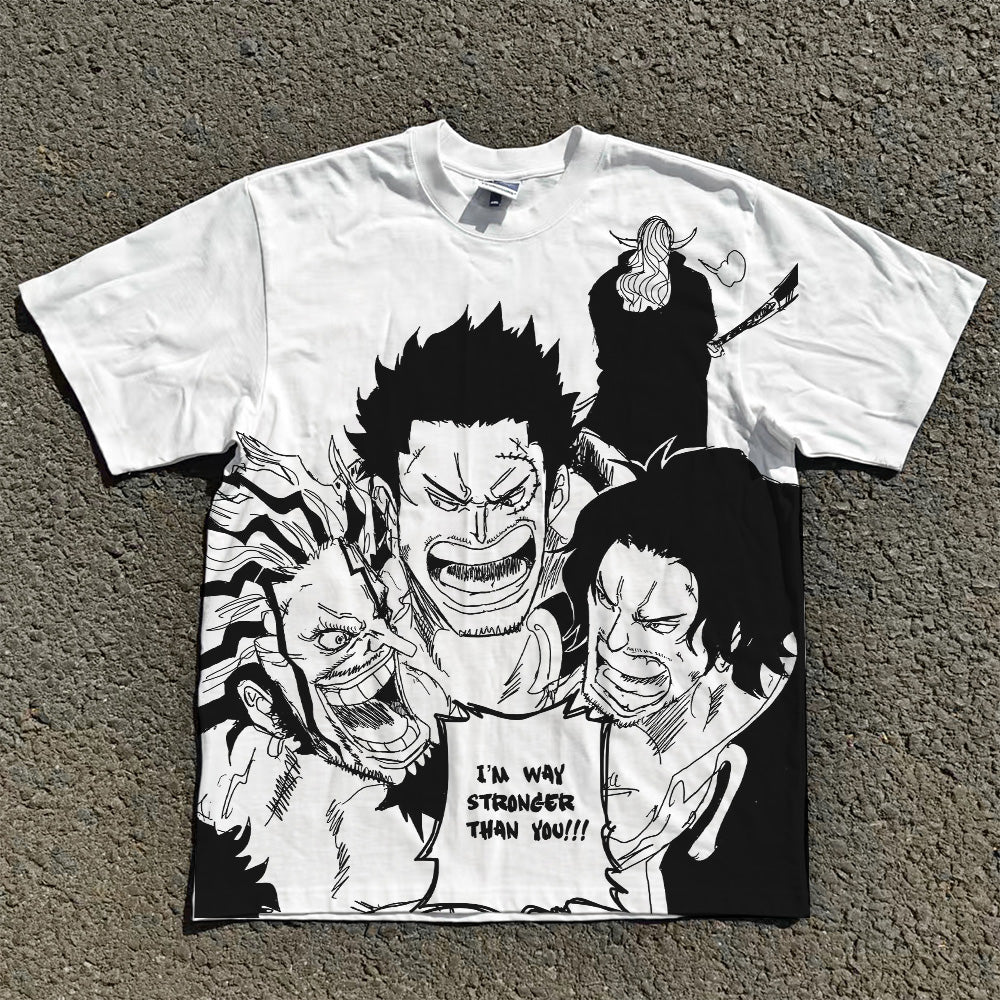 Men's Anime DTG Printed T-Shirt Oversized Pattern Breathable Top Short Sleeved Sports Shirt