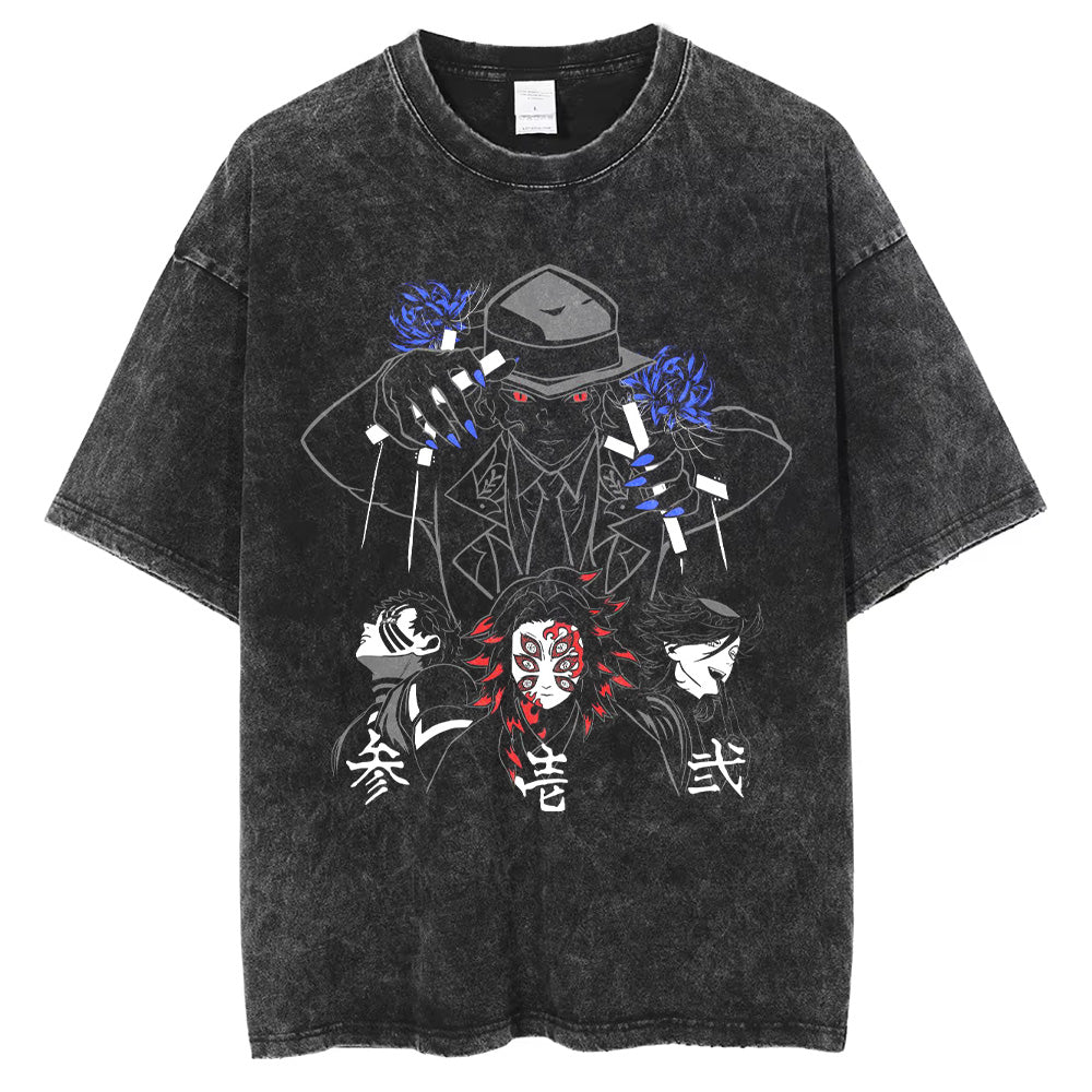 Men Washed T Shirt Anime DTG Print Oversize T Shirt Harajuku 250GSM 100%Cotton Summer Short Sleeve Tshirt