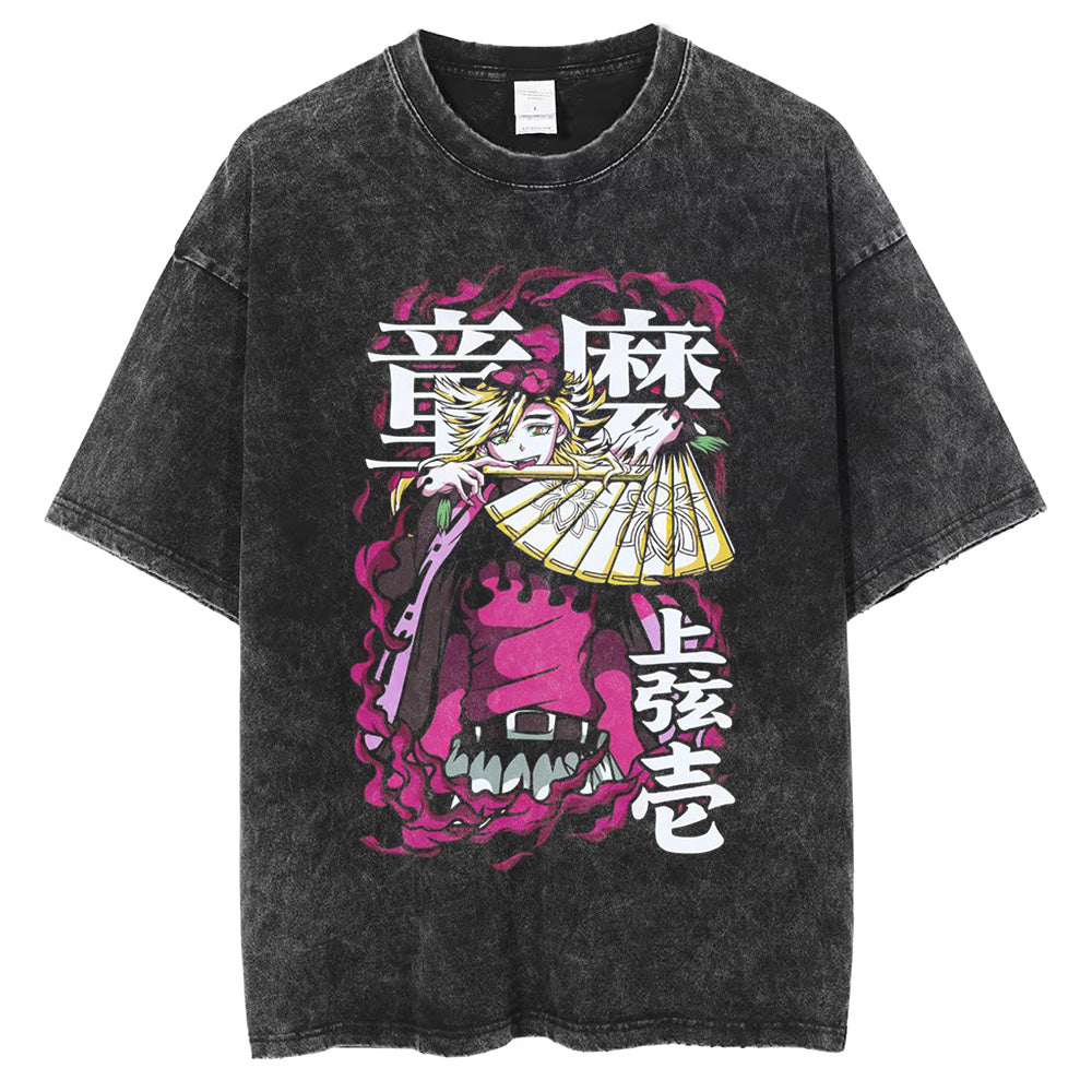 Men Washed T Shirt Anime DTG Print Oversize T Shirt Harajuku 250GSM 100%Cotton Summer Short Sleeve Tshirt