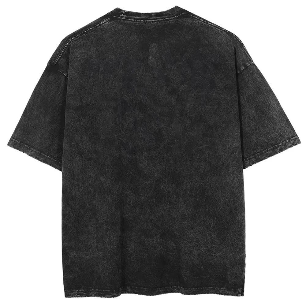 Anime DTG Printed T-shirt Men's Summer Oversize Top Short Sleeve Vintage Washed Shirt Cotton