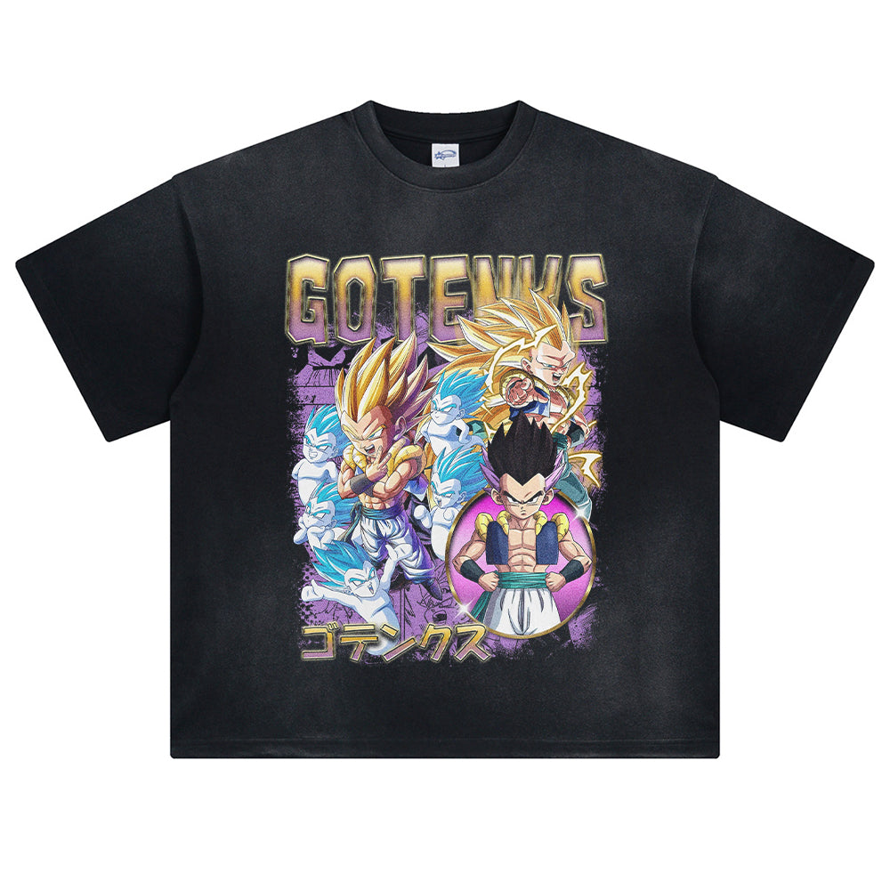Anime Graphic Print Oversized T-Shirt Summer Streetwear Vintage T Shirt Men Fashion Cotton Top Tee Washed Black Tshirt