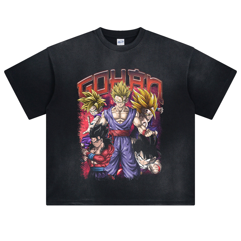 Anime Graphic Print Oversized T-Shirt Summer Streetwear Vintage T Shirt Men Fashion Cotton Top Tee Washed Black Tshirt