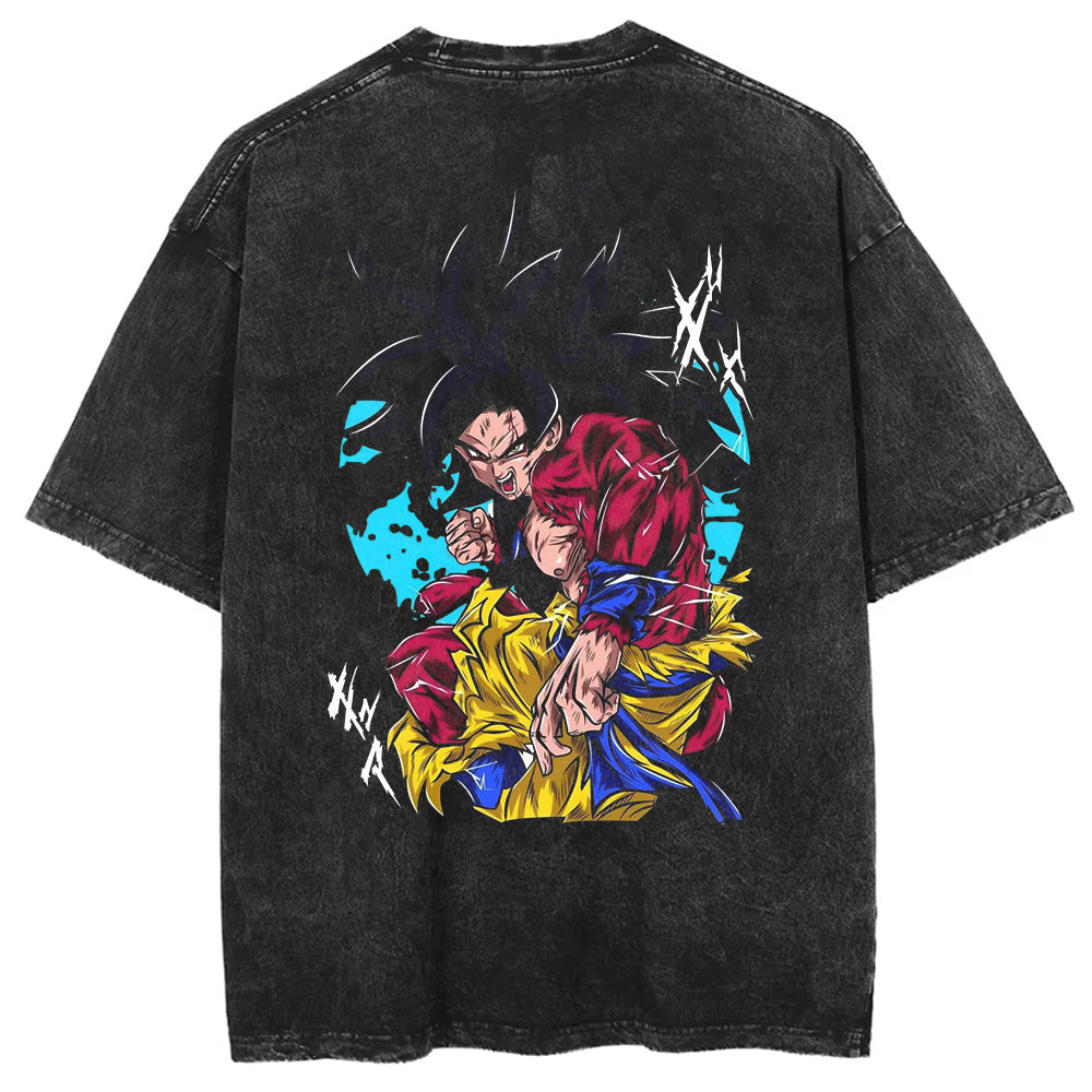 Men's Oversize Washed Vintage T-shirt Anime Pattern DTG Printed Short Sleeve Shirt Unisex