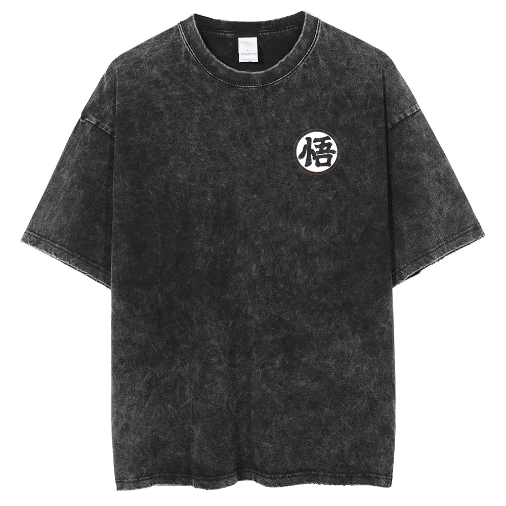 Men's Oversize Washed Vintage T-shirt Anime Pattern DTG Printed Short Sleeve Shirt Unisex