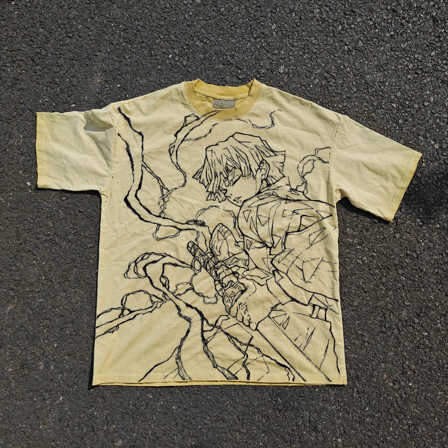 Anime Demon Slayer Pattern T-shirt Men's Vintage Washed Cotton Top Tees