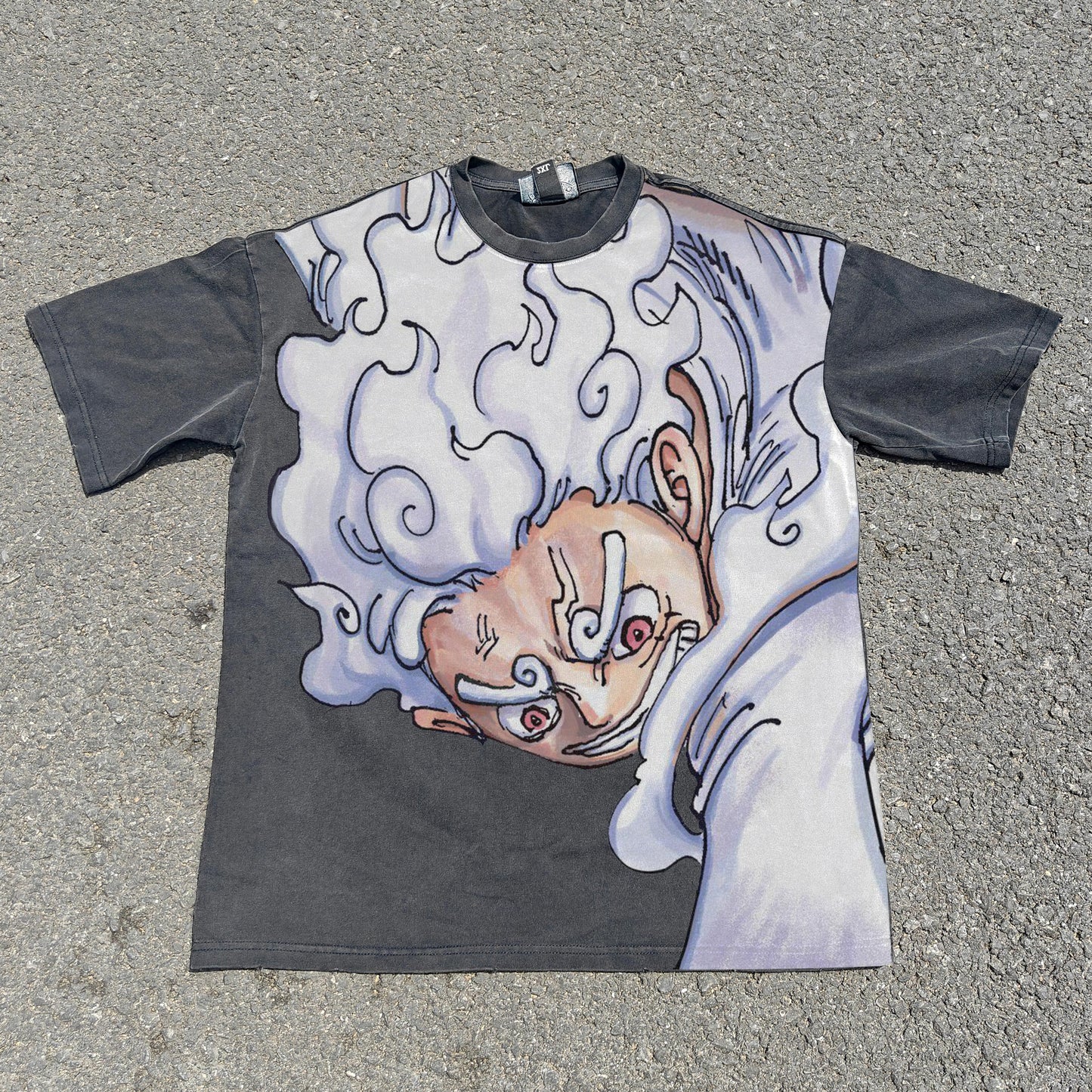 Black VintageT T-shirt Men's Anime Fifth Gear Pattern Printed T-shirt Cotton
