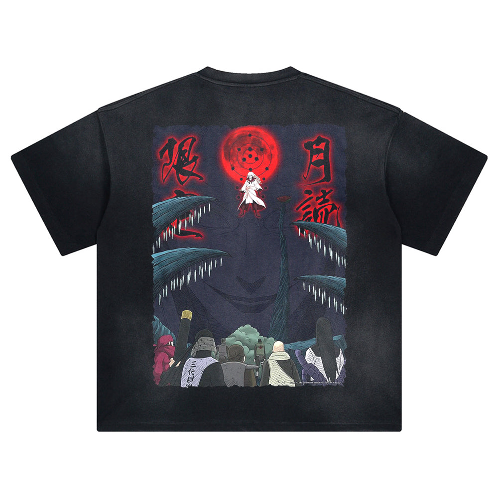 NARUTO DTG Printed Men's T-shirt Summer Cotton Breathable Ovresize Neutral Vintage Wash Irregular Fading