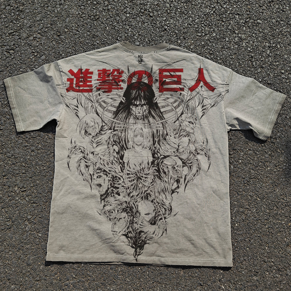 Summer Cotton T-shirt Men's Giant Anime Pattern Large Print Shirt Vintage