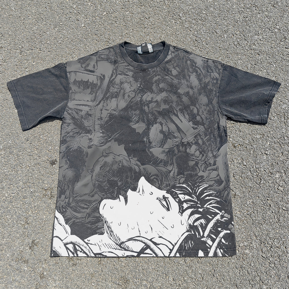 Men's T-shirt Anime DTG Printed Short Sleeve Oversize Unisex Berserker Pattern Breathable Top Sports Shirt Gym