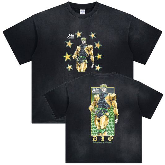 Harajuku Street Wear Men's 90s Vintage T Shirt Anime Pattern Printed Casual Washed Black T-shirt Summer Fashion Oversize Top