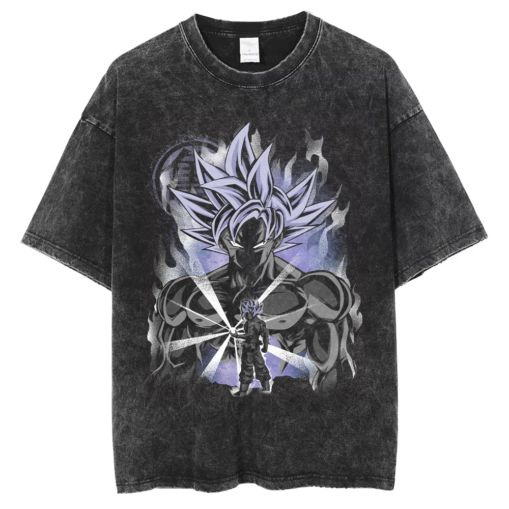 Vintage Streetwear Anime Graphic Print T-Shirt Men Washed Black Loose T Shirt Tops Cotton Summer Short Sleeve Tshirt