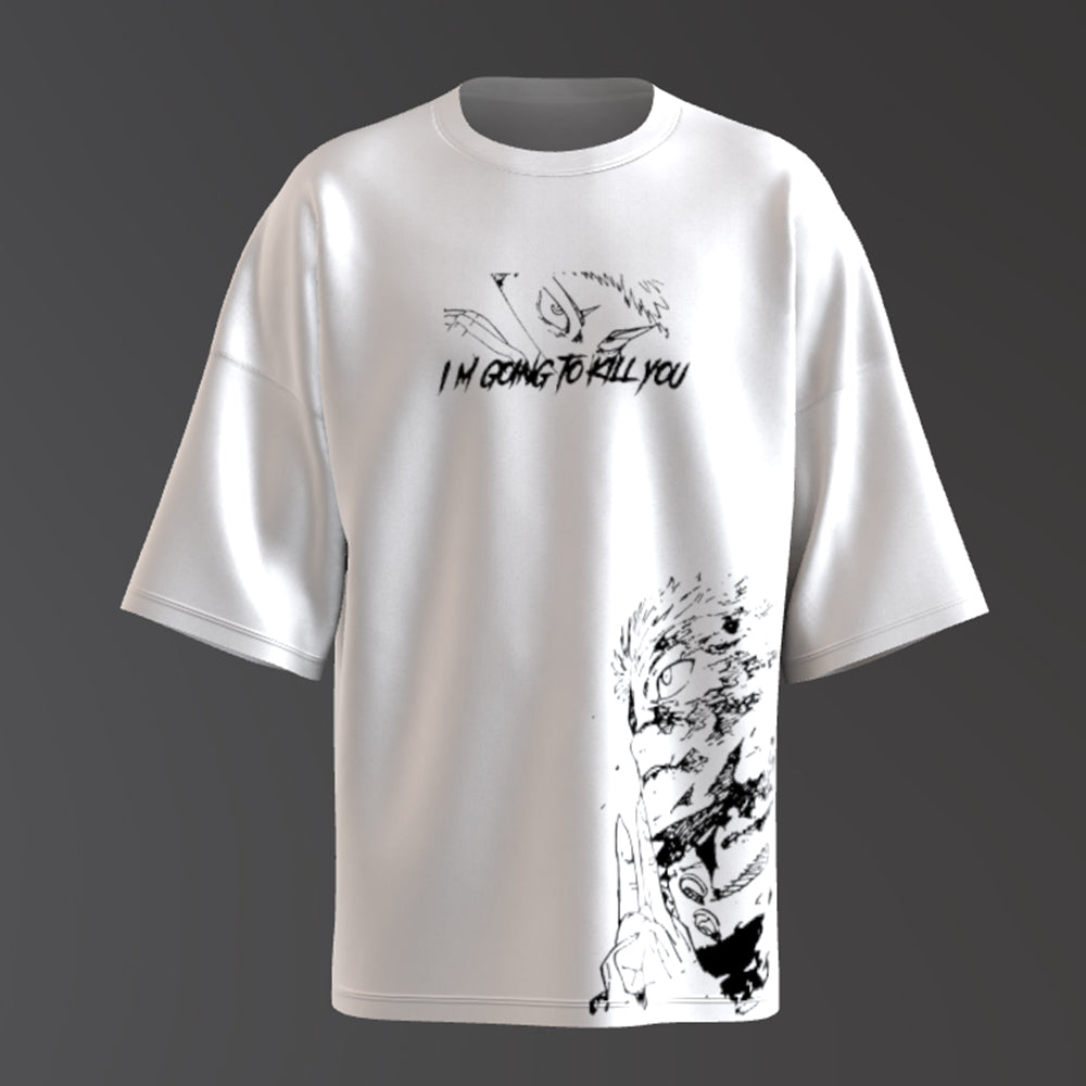 Men's T-shirt Anime JJK Pattern Summer 100% Cotton Short Sleeve Men's Retro Casual White Gym Top