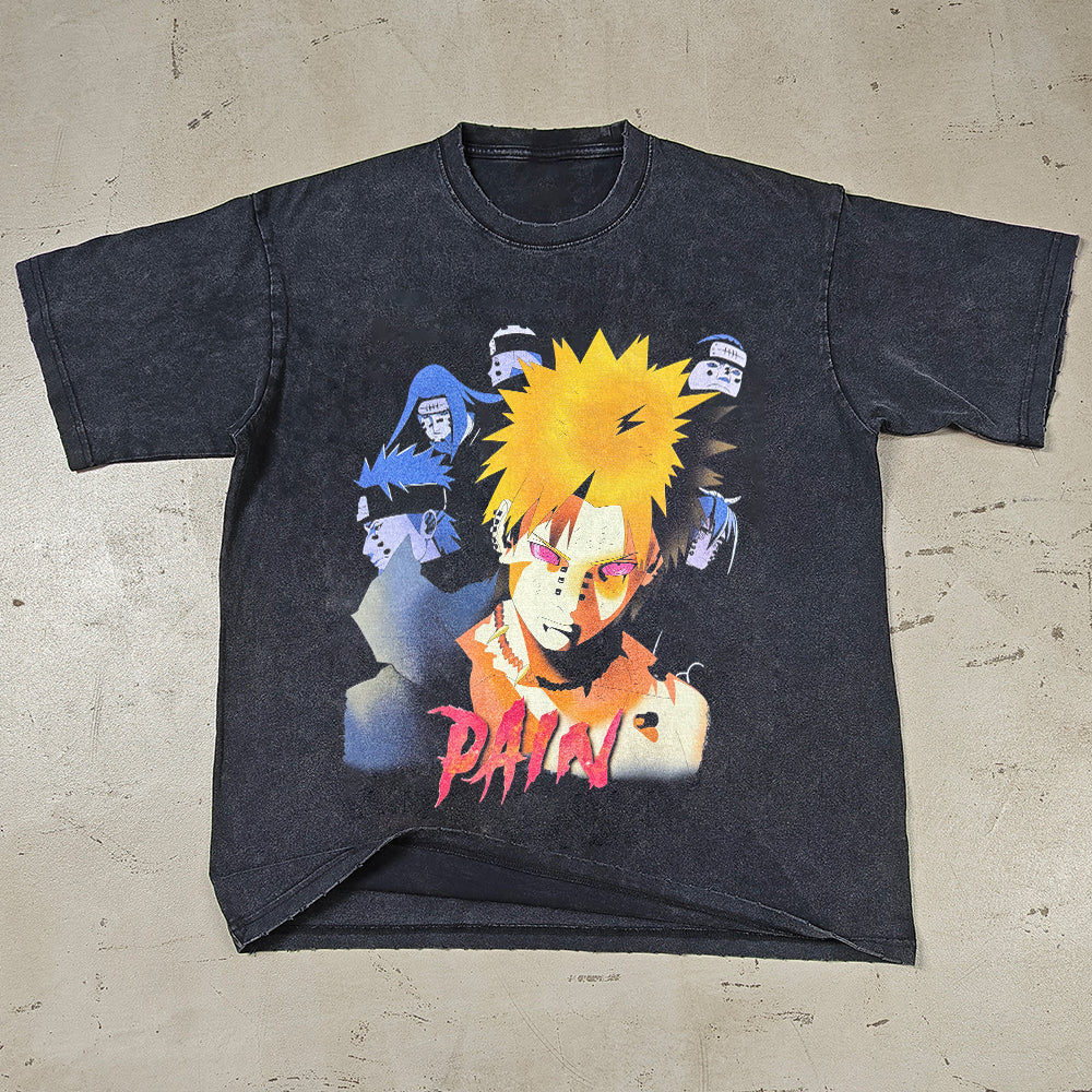 Men's Vintage T-shirt Anime DTG Printed Short Sleeve Top Pickled 100% Cotton Gym Top