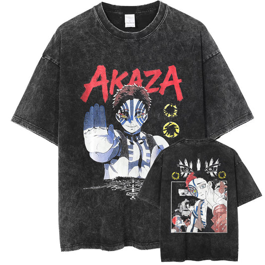 Demon Slayer Vintage Tshirt Oversize Washed Cotton Short Sleeved T-shirt