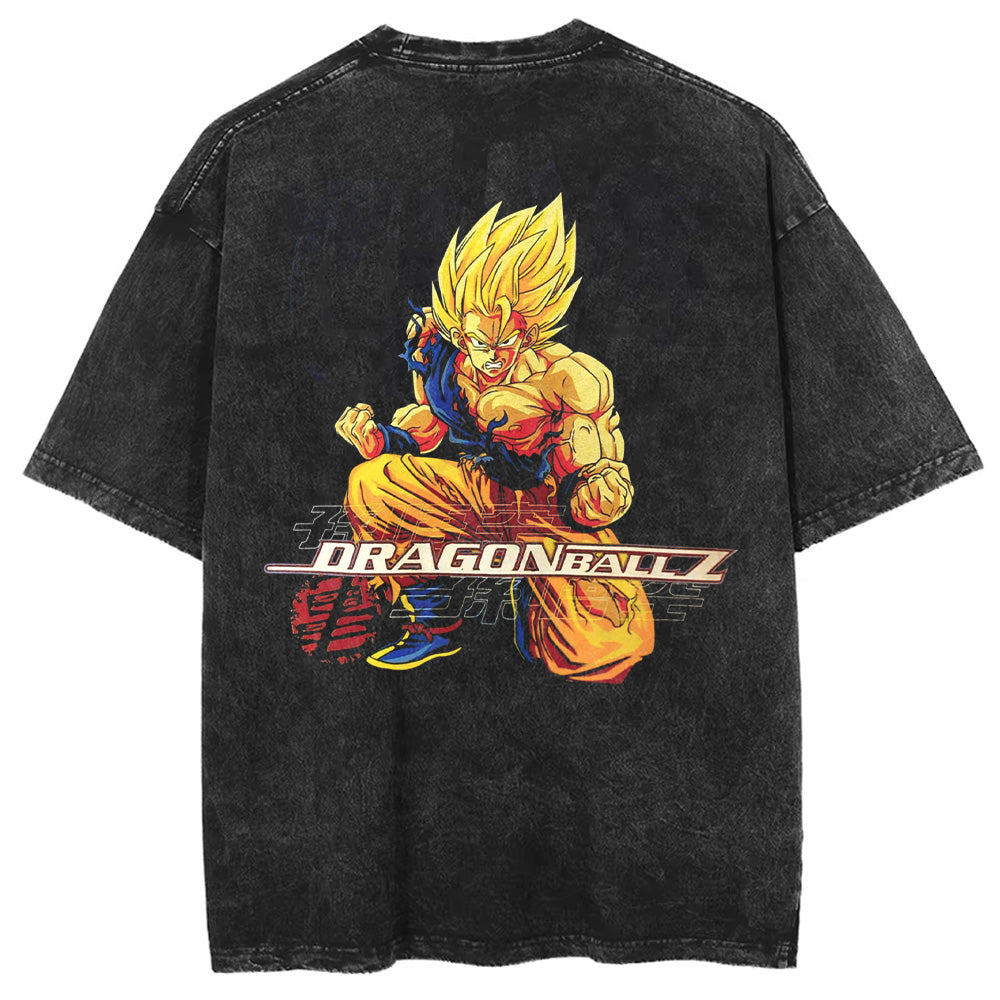 Hip Hop Streetwear Men Washed T-Shirt Dragon Ball Anime Graphic Oversized T Shirt Summer Short Sleeve Cotton Tshirt Vintage