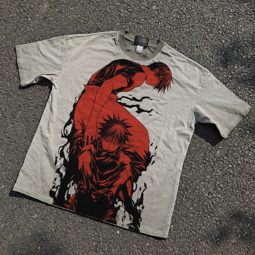 Men's T-shirt Anime DTG Printed Short Sleeve Oversize Unisex JJK Pattern TShirt