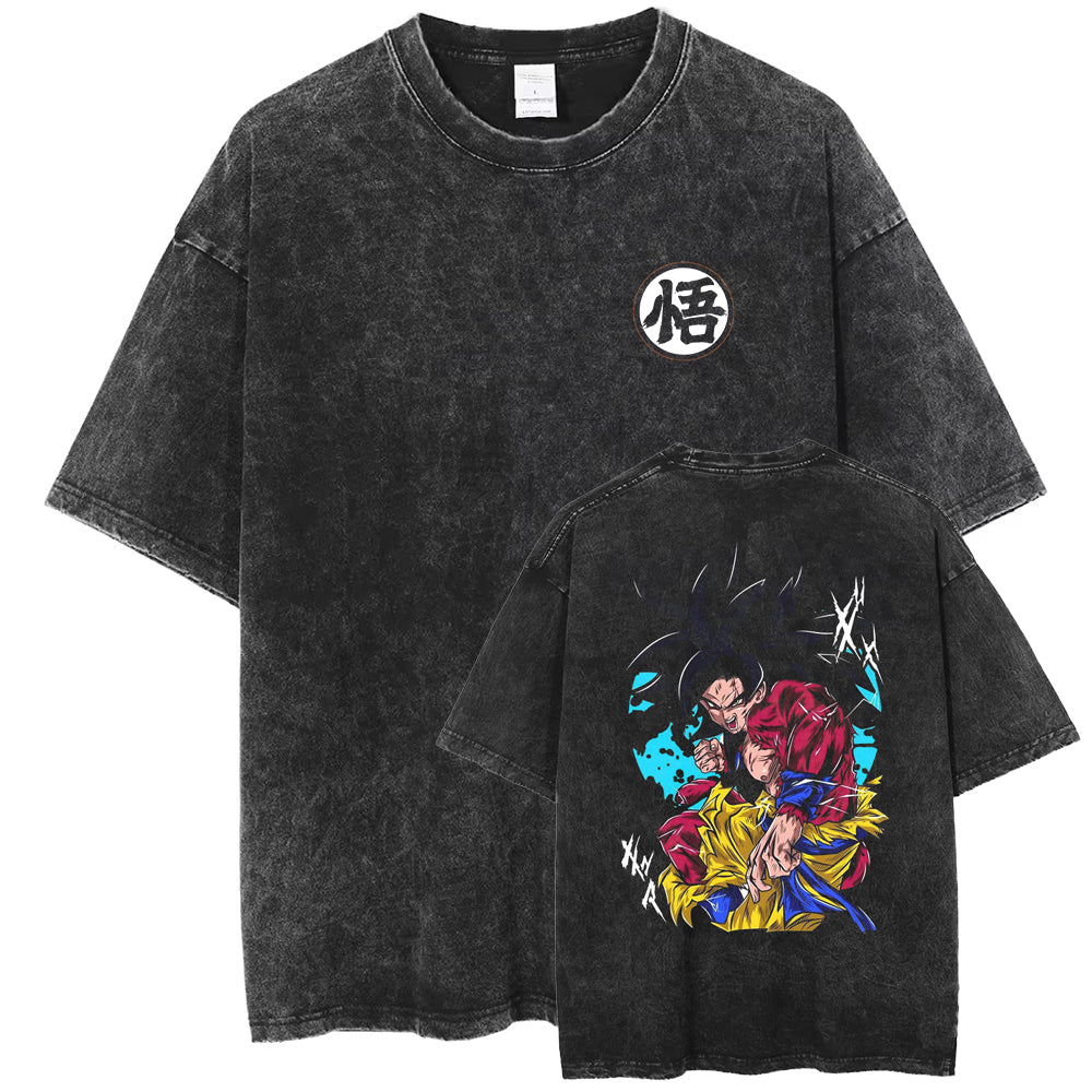 Men's Oversize Washed Vintage T-shirt Anime Pattern DTG Printed Short Sleeve Shirt Unisex