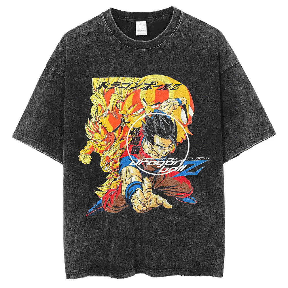 Hip Hop Streetwear Men Washed T-Shirt Dragon Ball Anime Graphic Oversized T Shirt Summer Short Sleeve Cotton Tshirt Vintage