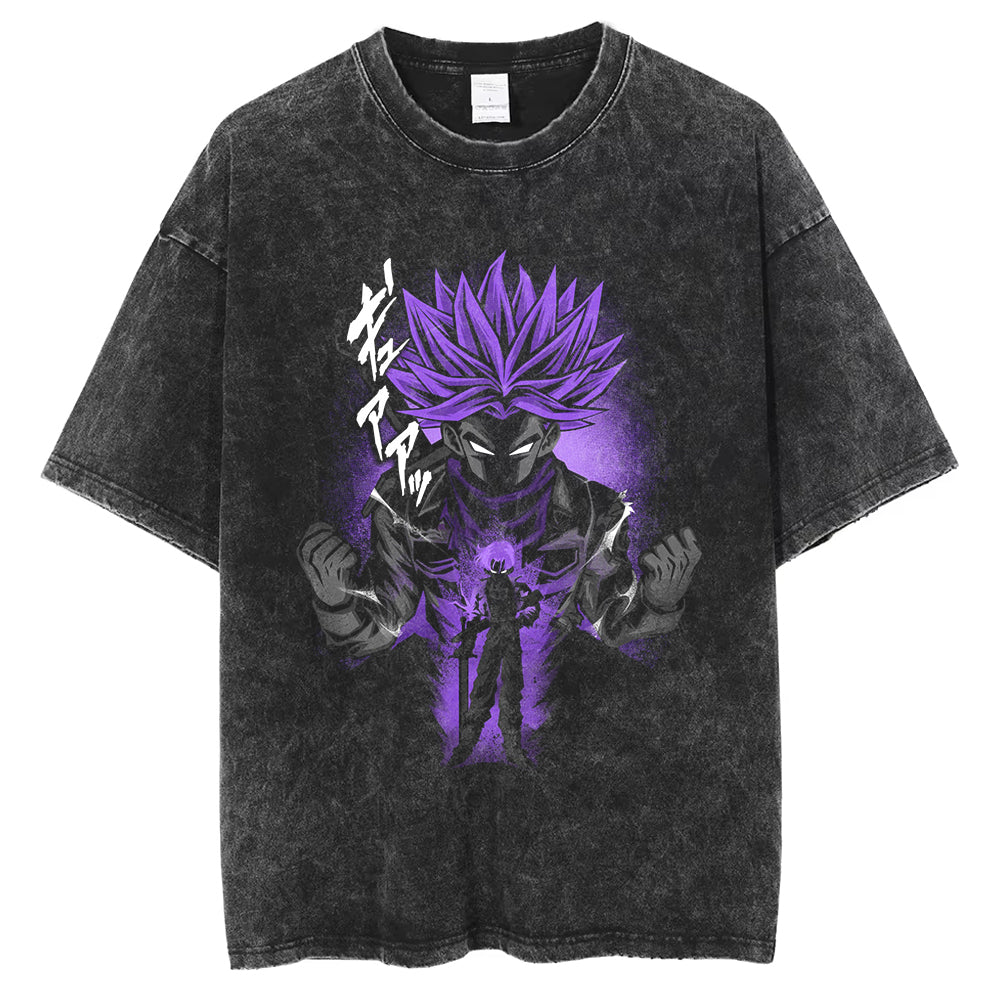 Vintage Streetwear Anime Graphic Print T-Shirt Men Washed Black Loose T Shirt Tops Cotton Summer Short Sleeve Tshirt