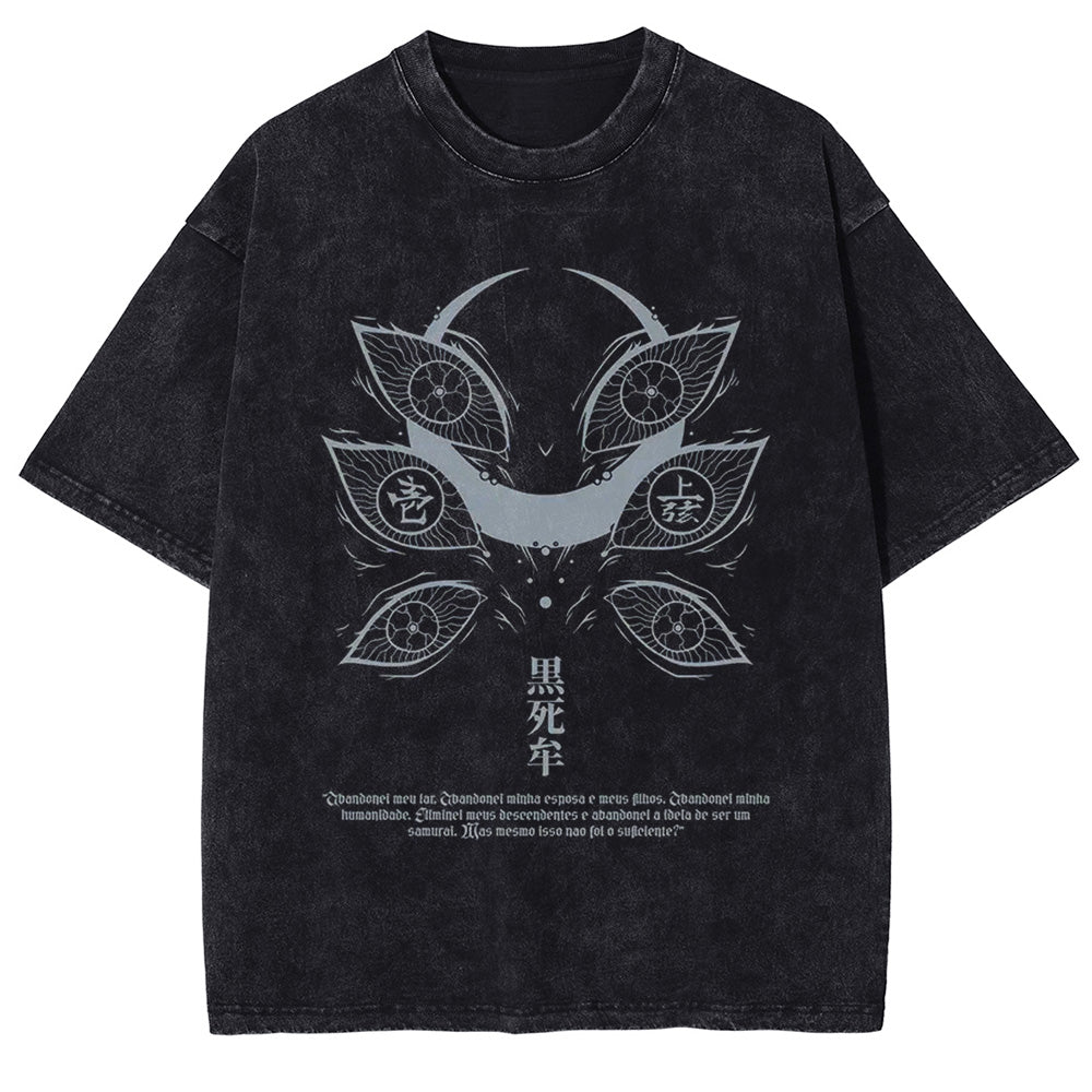 Men Washed T-Shirt Anime DTG Graphic Oversized T Shirt Vintage Black