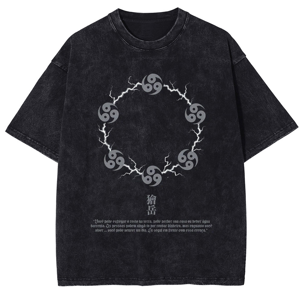 Men Washed T-Shirt Anime DTG Graphic Oversized T Shirt Vintage Black