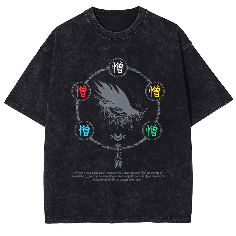 Men Washed T-Shirt Anime DTG Graphic Oversized T Shirt Vintage Black