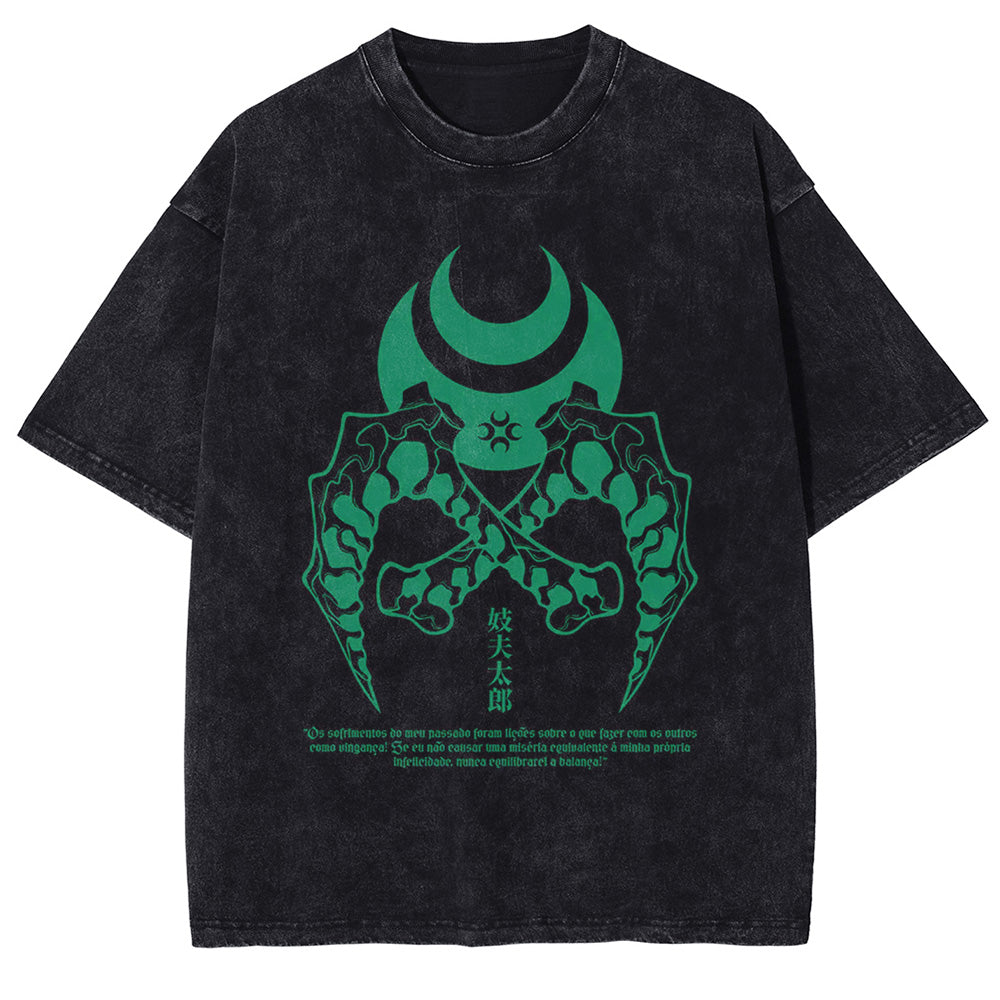 Men Washed T-Shirt Anime DTG Graphic Oversized T Shirt Vintage Black