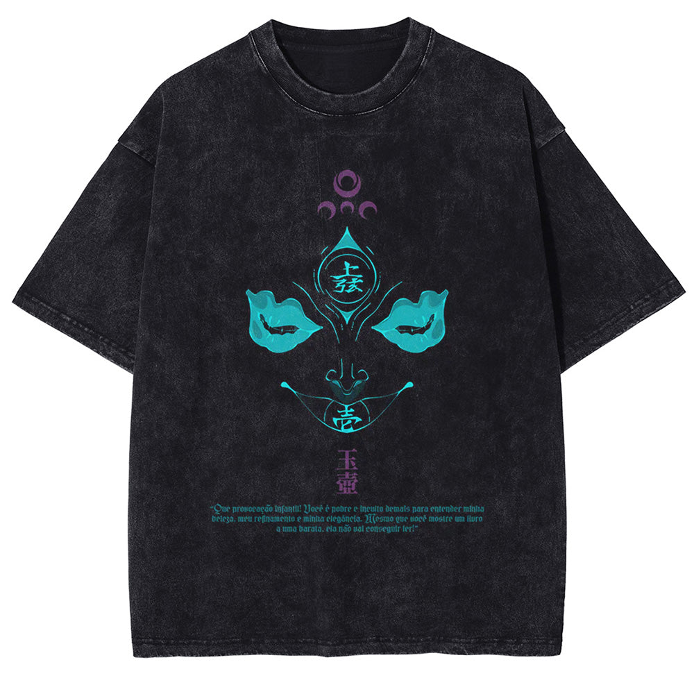 Men Washed T-Shirt Anime DTG Graphic Oversized T Shirt Vintage Black
