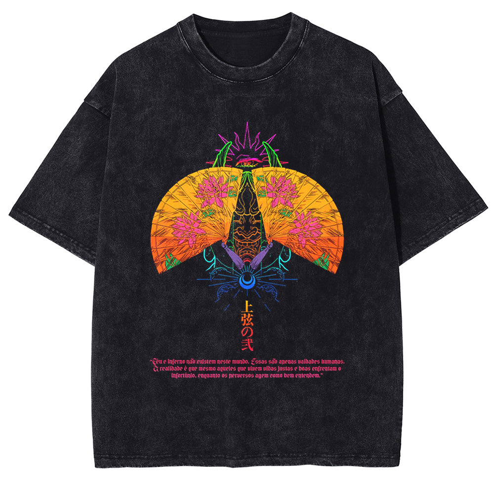 Men Washed T-Shirt Anime DTG Graphic Oversized T Shirt Vintage Black