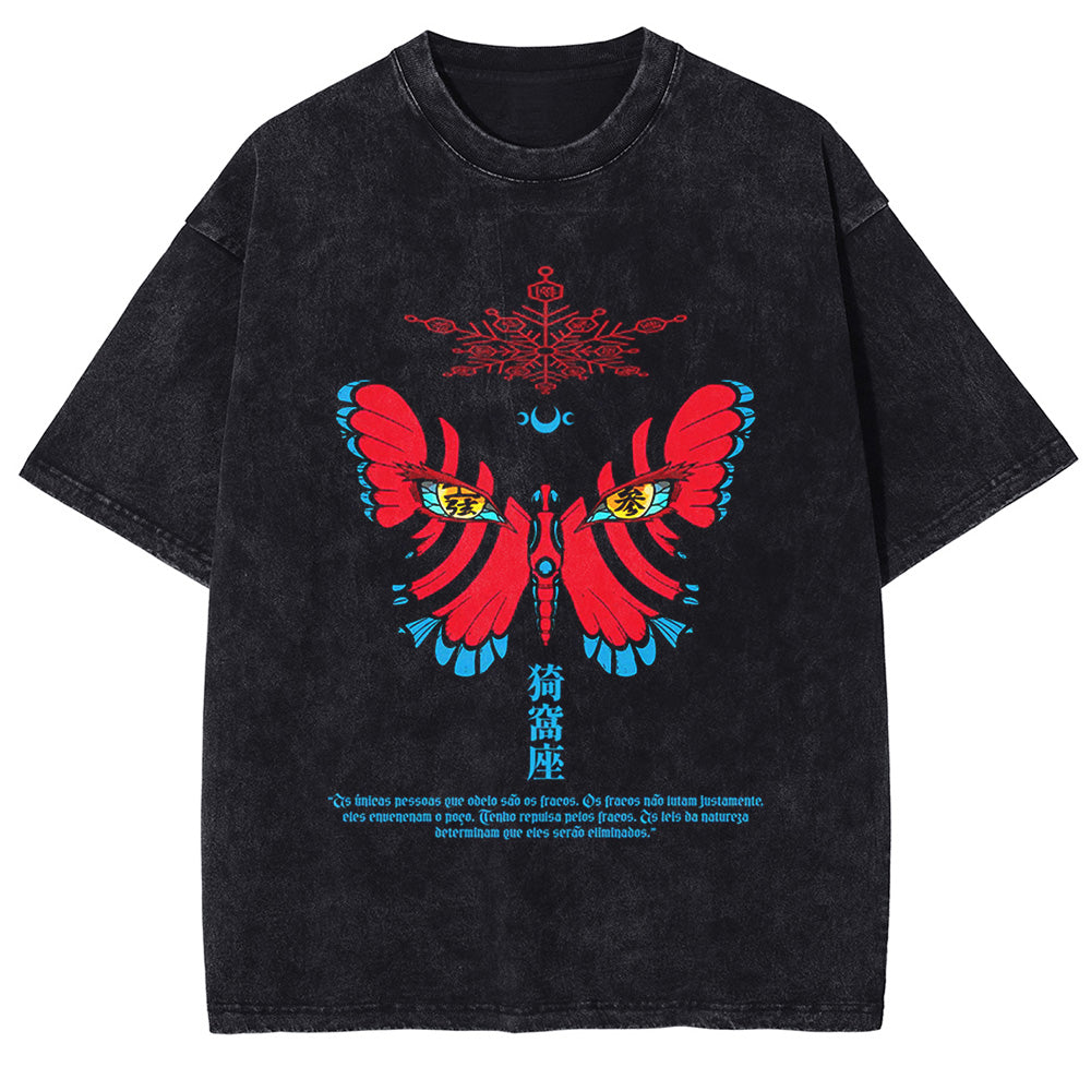 Men Washed T-Shirt Anime DTG Graphic Oversized T Shirt Vintage Black