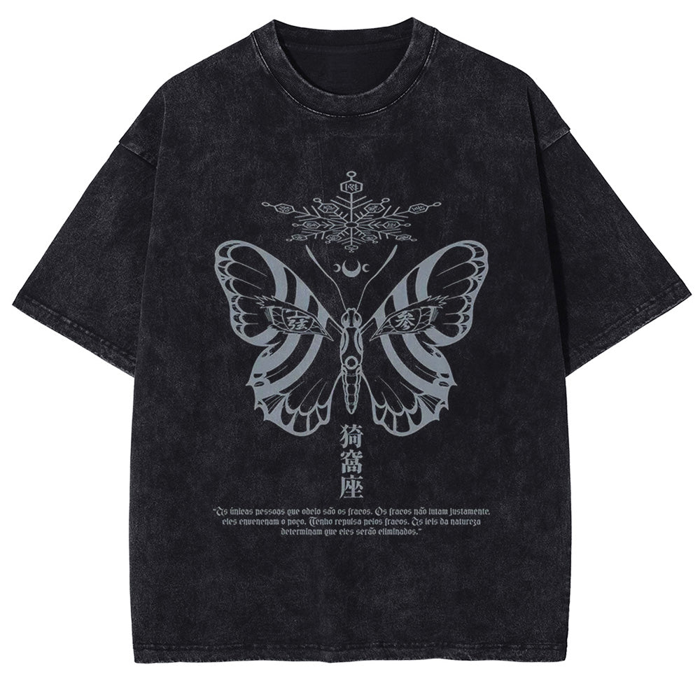 Men Washed T-Shirt Anime DTG Graphic Oversized T Shirt Vintage Black