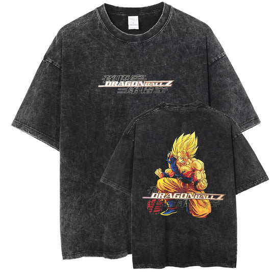 Hip Hop Streetwear Men Washed T-Shirt Dragon Ball Anime Graphic Oversized T Shirt Summer Short Sleeve Cotton Tshirt Vintage