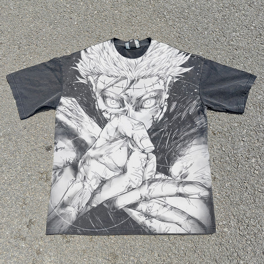 Men's T-shirt Anime DTG Printed Short Sleeve Oversize Unisex JJK Pattern Breathable Top Sports Shirt