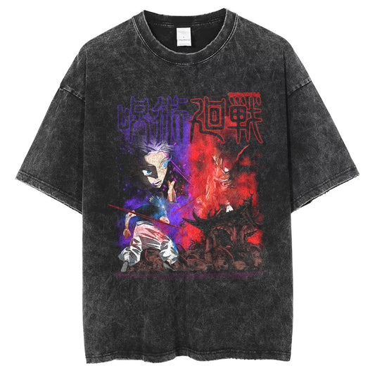 Men Washed T-Shirt JJK Anime Graphic Oversized T Shirt Summer Short Sleeve 100%Cotton Tshirt Vintage Gym Tops