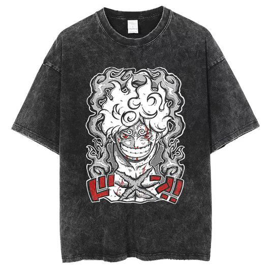 Men Washed Vintage One Piece T-Shirt Anime Oversized T Shirt Summer Short Sleeve 100%Cotton Tshirt Unisex