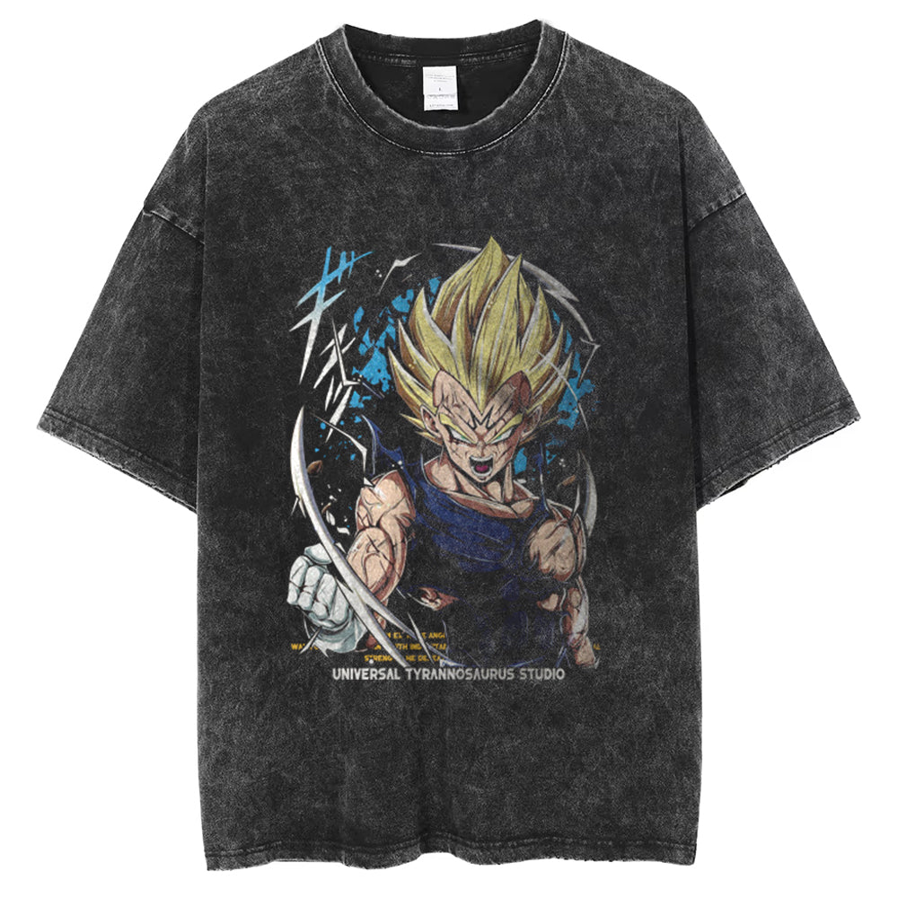 Vintage Streetwear Anime Graphic Print T-Shirt Men Washed Black Loose T Shirt Tops Cotton Summer Short Sleeve Tshirt