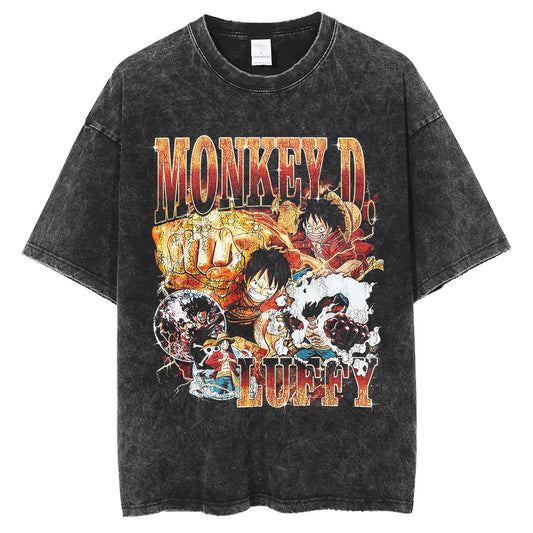 Men Washed T-Shirt Anime DTG Graphic Oversized T Shirt Summer Short Sleeve 100%Cotton Tshirt Vintage Gym Top