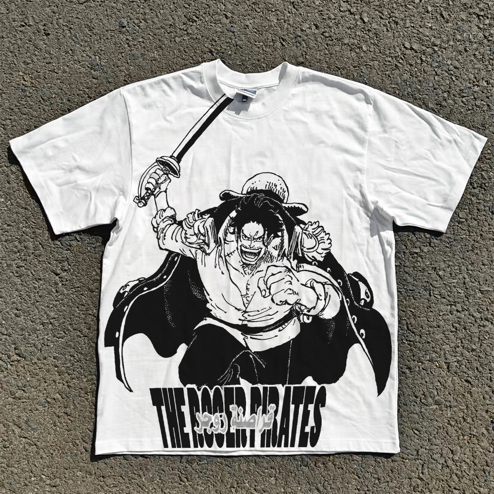 Men's Vintage Anime One Piece DTG Printed T-Shirt Oversized Unisex Top