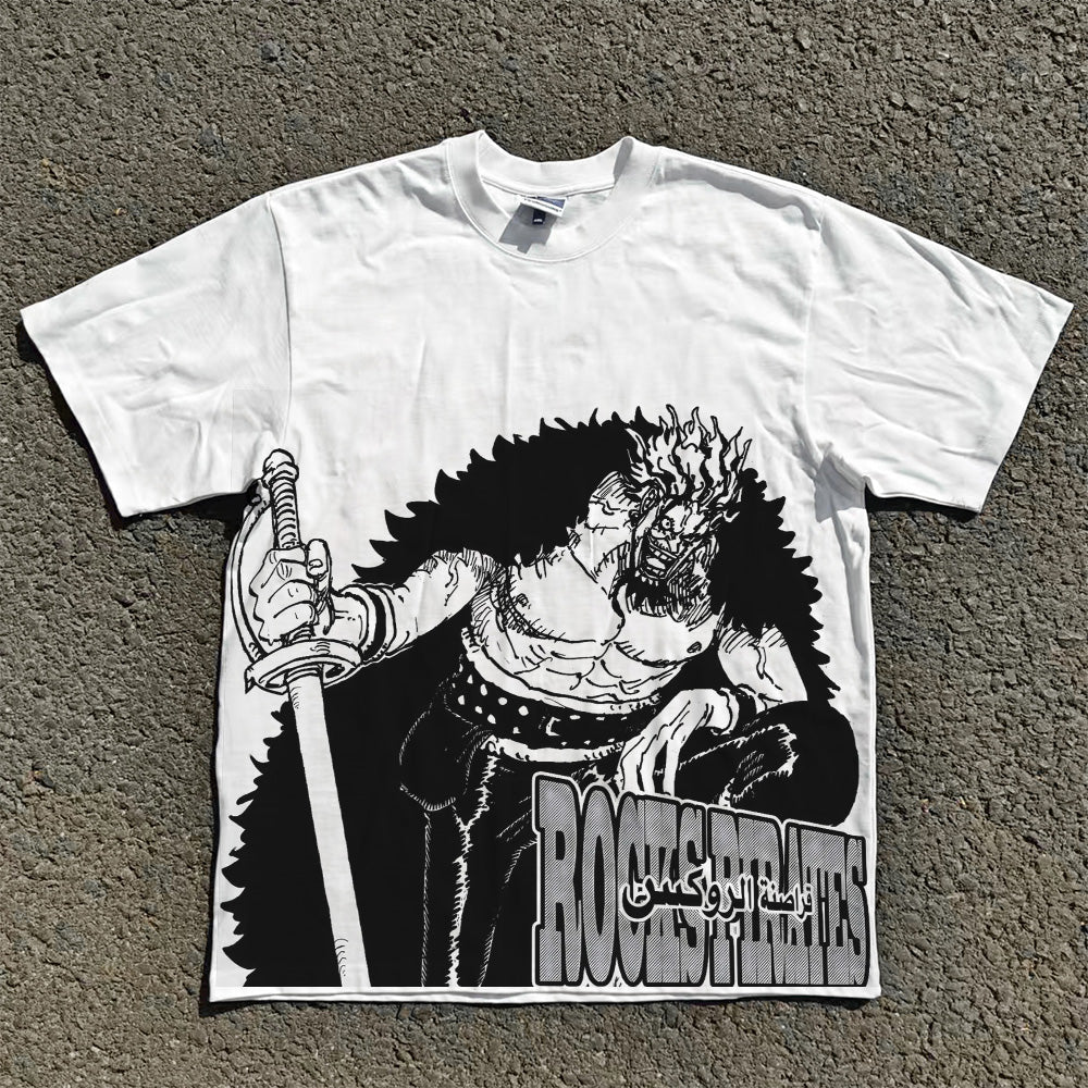 Men's Vintage Anime One Piece DTG Printed T-Shirt Oversized Unisex Top