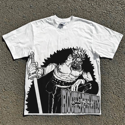 Men's Vintage Anime One Piece DTG Printed T-Shirt Oversized Unisex Top