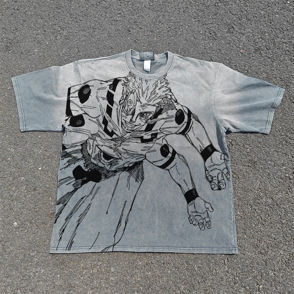 VintageT T-shirt JJK Anime Large Size Printed Short sleeved Summer Short sleeved Shirt for Men Oversize