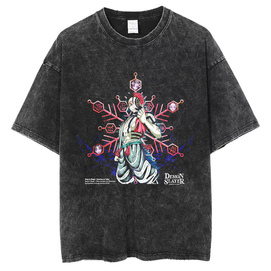 Men‘s Washed 100%Cotton Short Sleeved T-shirt Vintage Anime Sports Top