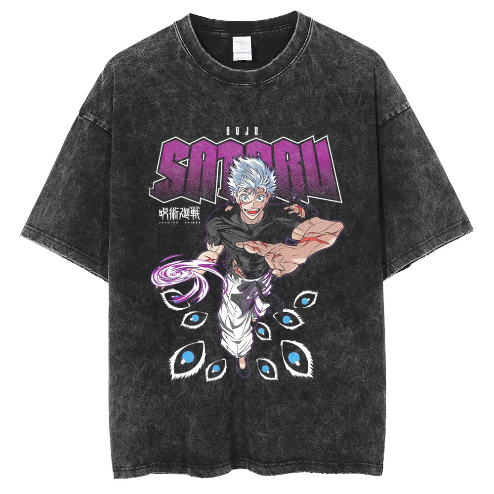 Hip Hop Streetwear Men Washed T Shirt Anime DTG Print Oversize T Shirt Harajuku 250GSM Cotton Summer Short Sleeve Tshirt