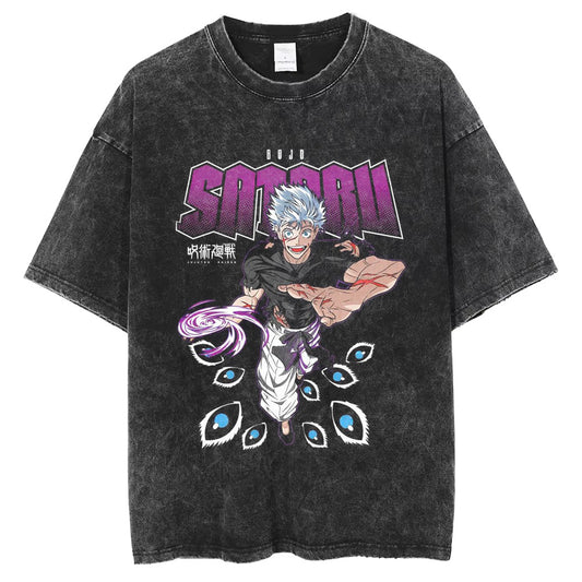 Hip Hop Streetwear Men Washed T Shirt Anime DTG Print Oversize T Shirt Harajuku 250GSM Cotton Summer Short Sleeve Tshirt