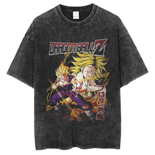 Men Washed T-Shirt Dragon Ball Anime DTG Graphic Oversized T Shirt Vintage Gym Top