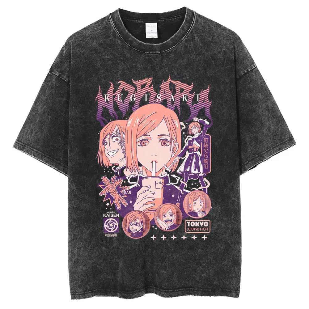 Hip Hop Streetwear Men Washed T Shirt Anime DTG Print Oversize T Shirt Harajuku 250GSM Cotton Summer Short Sleeve Tshirt